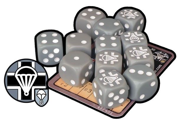 12 Custom Dice + Weapon Card Set for German Luftwaffe 5th Fallschirmjager