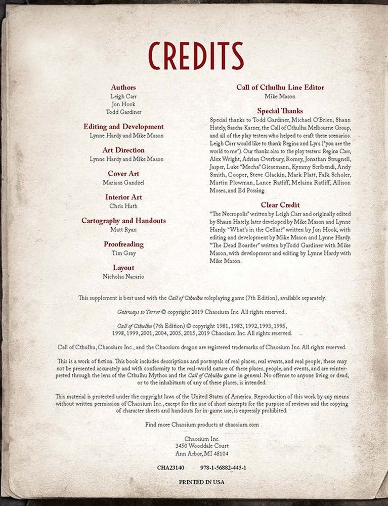 Call of Cthulhu RPG: 7th Edition Gateways To Terror - Three Evenings of Nightmare