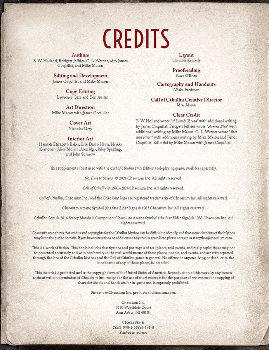 Call of Cthulhu: No Time To Scream