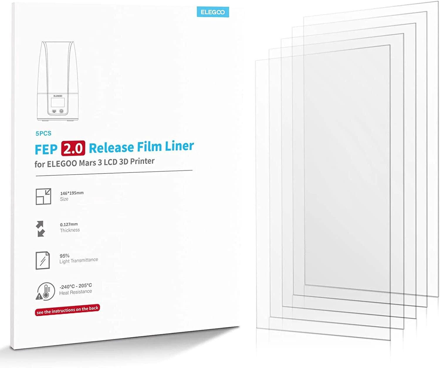ELEGOO Mars 3 & Mars 3 Pro FEP Release Film Liner x5