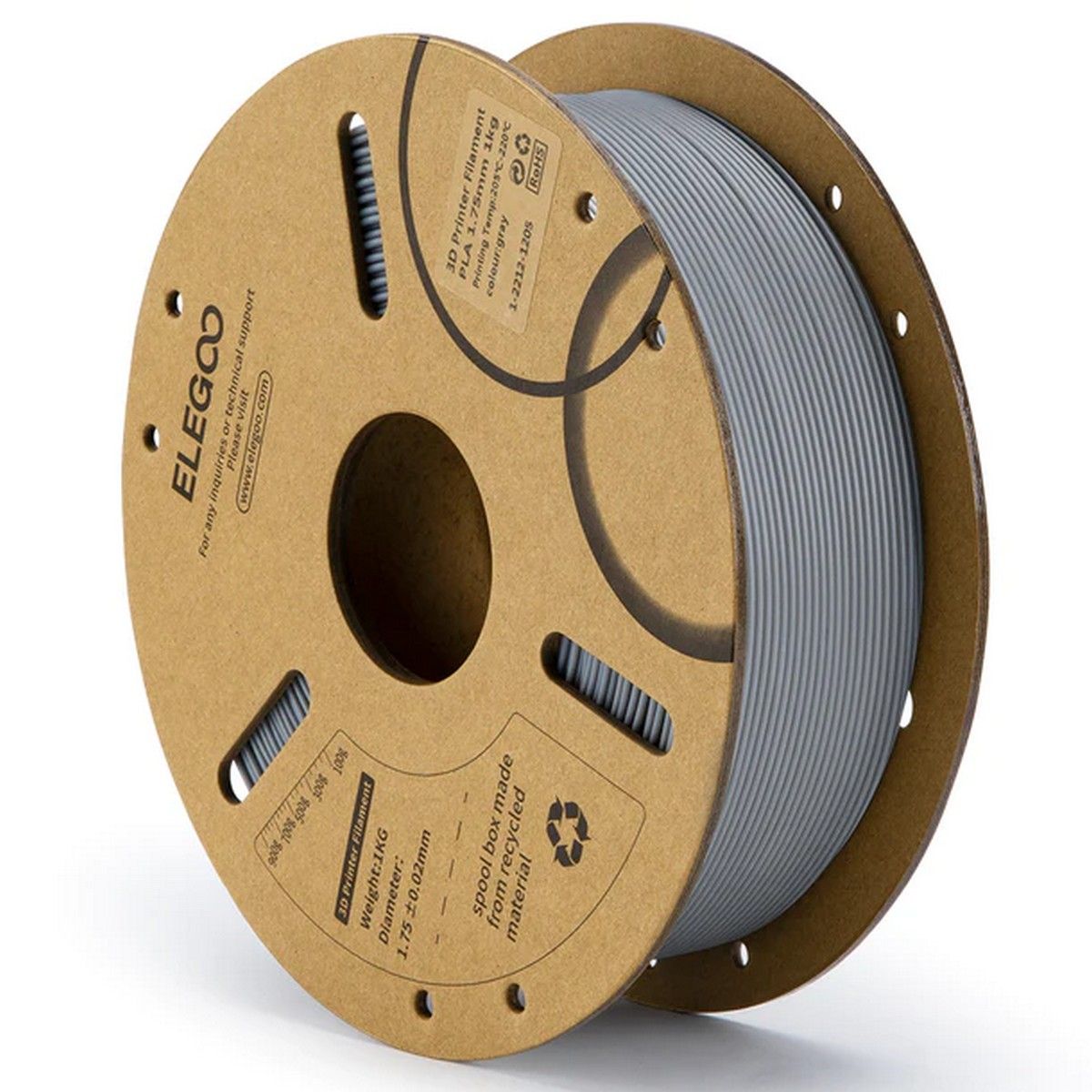 ELEGOO PLA+ Filament 175mm 1kg Spool - Gray