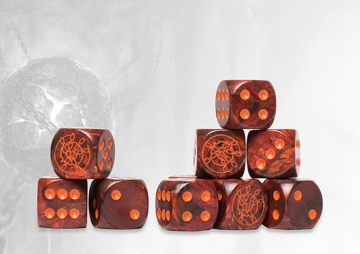 Dweghom Logo on Dark Grey Marbled Dice