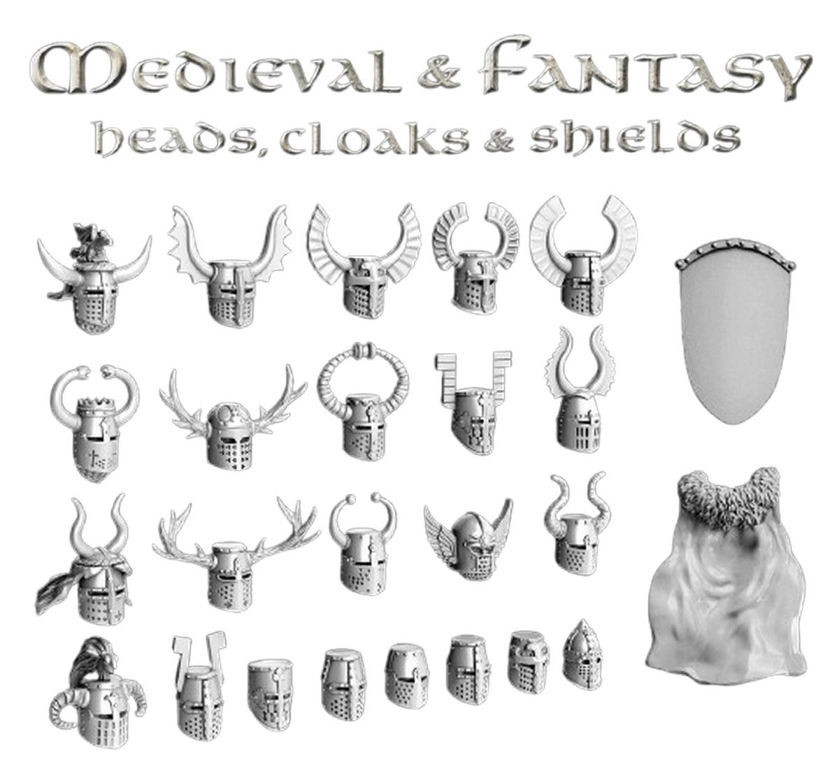Medieval & Fantasy Heads Cloaks & Shields